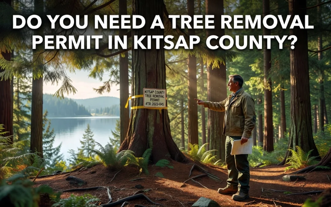 Professional header image for educational tutorial: Do You Need a Tree Removal Permit in Kitsap County?